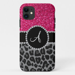 Coque Case-Mate Pour iPhone Monogramme noir léopard rose parties scintillant