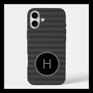 Coques iPhone 16 Plus Monogramme noir minimaliste avec motif à lignes fi