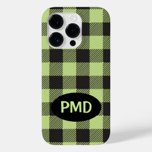 Coque Pour iPhone 14 Pro Monogramme noir noir vert de chaux de Buffalo init