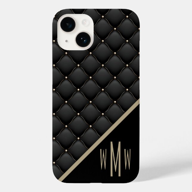 Coques Case-Mate iPhone Monogramme noir or courbé (Verso)