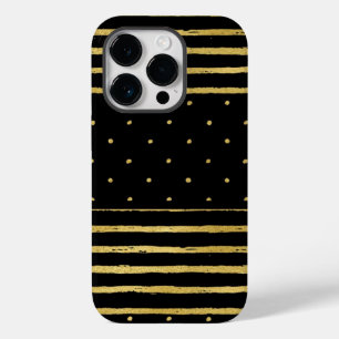 Coque Pour iPhone 14 Pro Monogramme Noir Or rayé