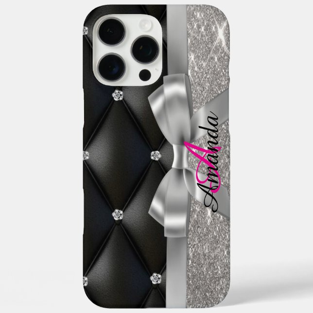 Coques Case-Mate iPhone monogramme noir parties scintillant argent (Verso)
