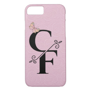 Etui iPhone Case-Mate monogramme noir sur arrière - plan en relief rose