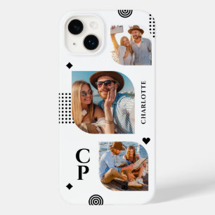 Coque Pour iPhone 14 Plus Monogramme Nom 3 Photo Collage tendance moderne
