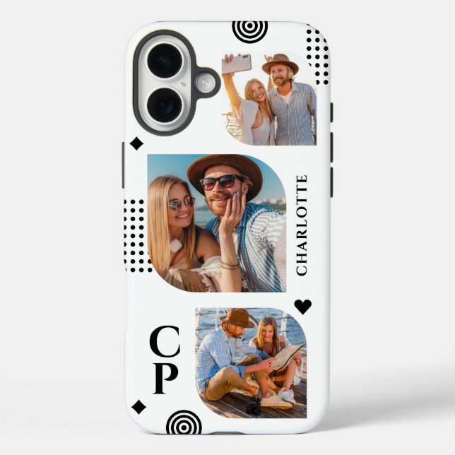 Coques Case-Mate iPhone Monogramme Nom 3 Photo Collage tendance moderne (Verso)