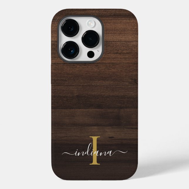 Coques Case-Mate iPhone Monogramme Nom du script Bois imprimé rustique (Verso)