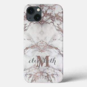 Case-Mate iPhone Case Monogramme Nom Initial Rose Gold Blanc Gris Marbre