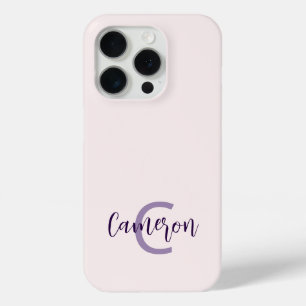 Coque iPhone 15 Pro Monogramme Nom Minimaliste Solid Blush
