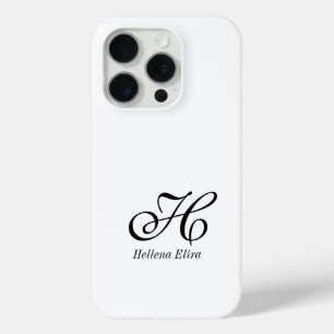Coque iPhone 15 Pro Monogramme Nom Noir Blanc Moderne