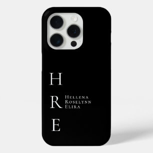 Coque iPhone 15 Pro Monogramme Nom Noir Blanc Moderne