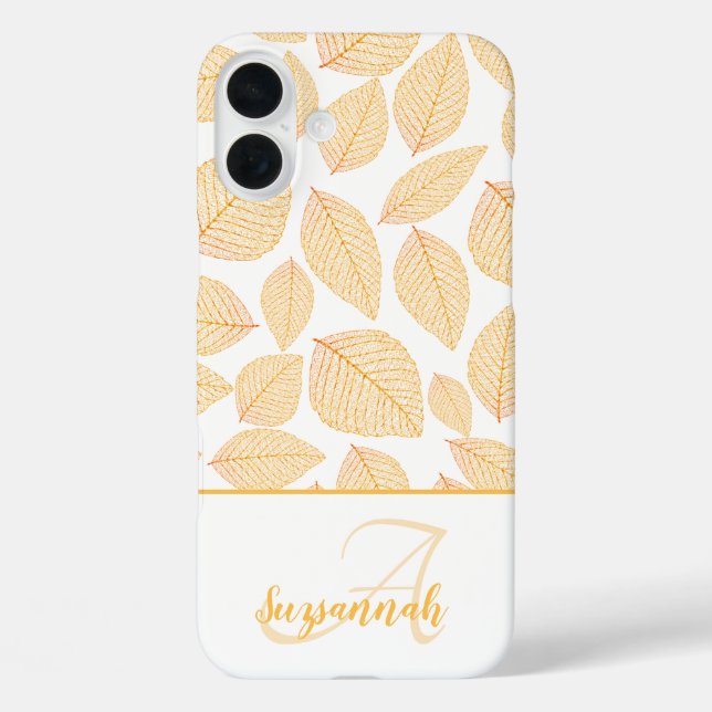 Coques Case-Mate iPhone Monogramme Nom personnalisé Gold Squelette Feuille (Verso)