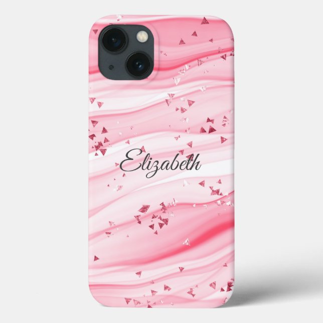 Coques Case-Mate iPhone Monogramme Nom Pink Swirls Marble Sparkles tendanc (Verso)
