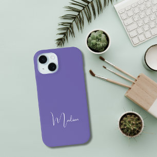 Coque Pour iPhone 15 Monogramme Nom Purple Blanc Minimal Style Chic