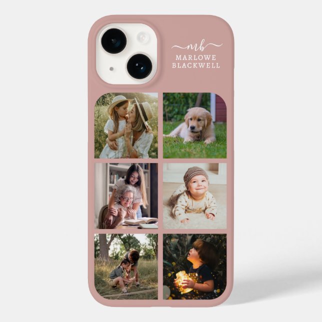 Coques Case-Mate iPhone Monogramme Nom Rose Gold 6 Photo Collage (Verso)