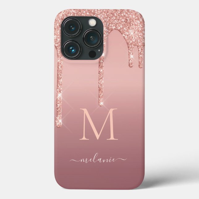 Coques Case-Mate iPhone Monogramme Nom Rose Gold Blush Parties scintillant (Verso)