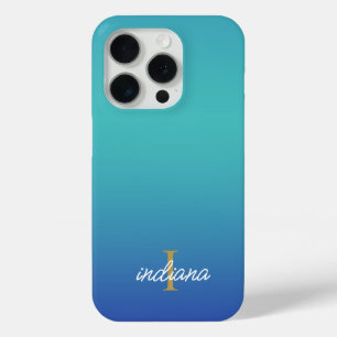 Coque iPhone 15 Pro Monogramme Ombre Bleu Moderne