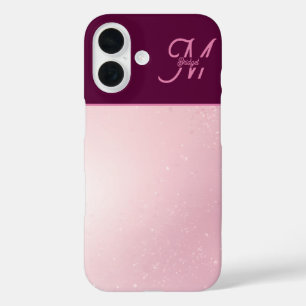 Coque Pour iPhone 16 Monogramme ombré girlie rose féminin doux et scint