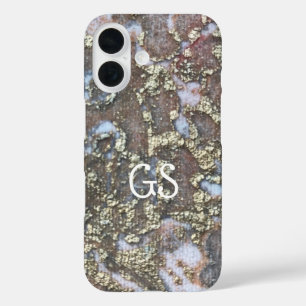 Coque Pour iPhone 16 Monogramme or blanc pêche pêche vintage motif