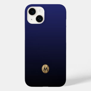 Coque Pour iPhone 14 Monogramme or brossé de luxe bleu marine