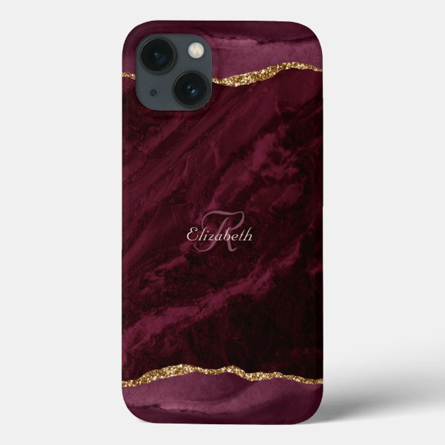 Coques Case-Mate iPhone Monogramme or d'aquarelle d'agate de Bourgogne  (Verso)