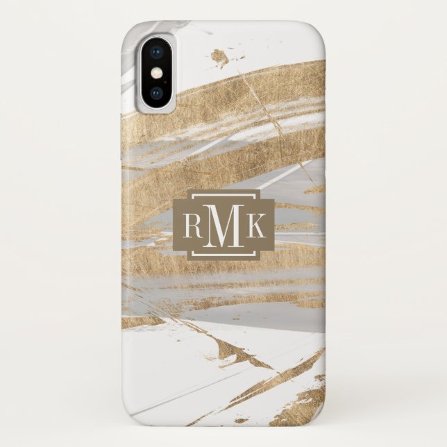 Coques Case-Mate iPhone Monogramme | Or et gris (Dos)