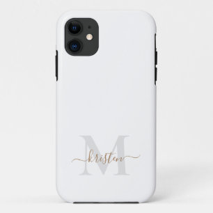 Case-Mate iPhone Case Monogramme or et gris blanc