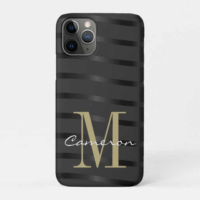 Coques Case-Mate iPhone Monogramme or initial et nom sur noir (Dos)