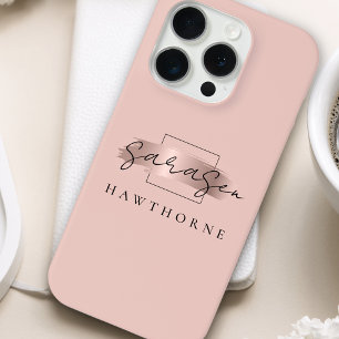 Coque iPhone 15 Pro Monogramme or Rose de luxe Élégant pinceau