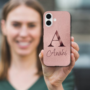 Coque Pour iPhone 16 Monogramme Or Rose Luxe