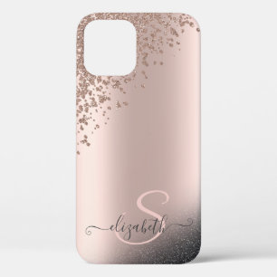 Case-Mate iPhone Case Monogramme Or Rose Pailleté Noir Diamants Froid