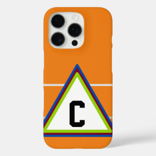 Coques iPhone 16 Pro Monogramme orange bleu vert géométrique