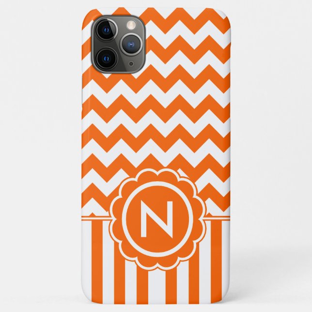 Coques Case-Mate iPhone Monogramme orange de zigzag (Dos)