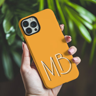 Coques iPhone 16 Pro Max Monogramme orange jaune moderne Contemporain initi