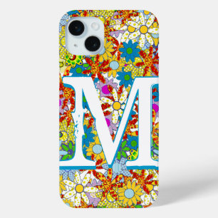 Coque iPhone 15 Mini Monogramme ou nom personnalisé Motif floral