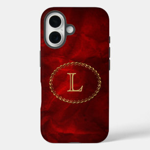 Coques iPhone 16 Monogramme oval rouge Elegant