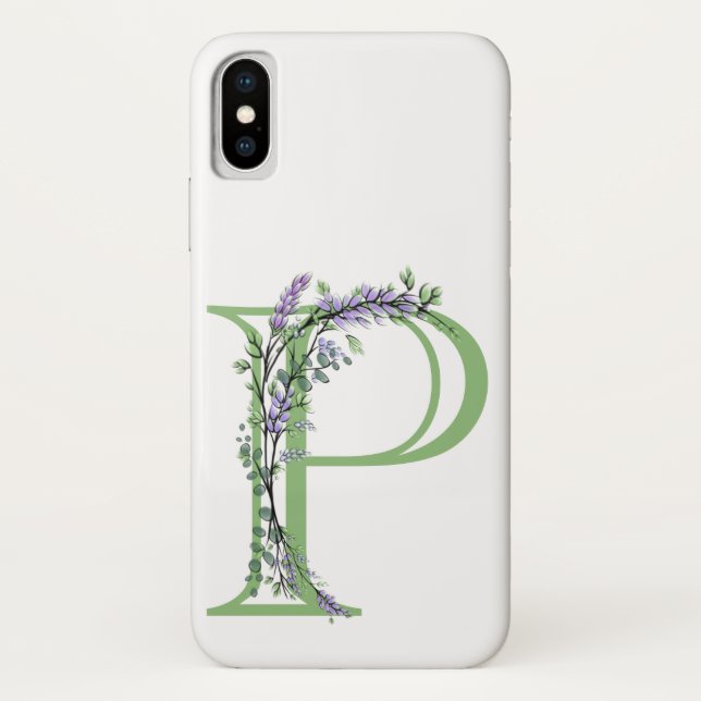 Coques Case-Mate iPhone Monogramme P Lavande Eucalyptus (Dos)