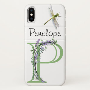 Case-Mate iPhone Case Monogramme P Lavender Eucalyptus avec libellule