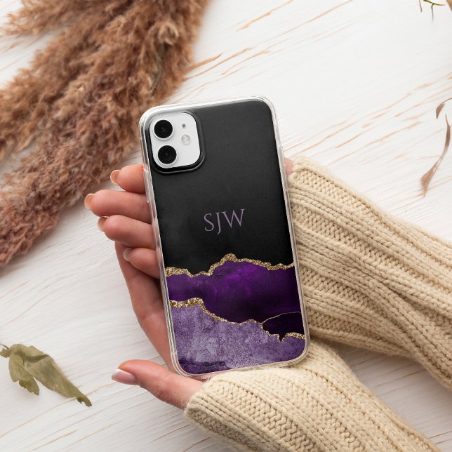 Coques Case-Mate iPhone Monogramme Pailleté Or Agate Violette (Créateur téléchargé)