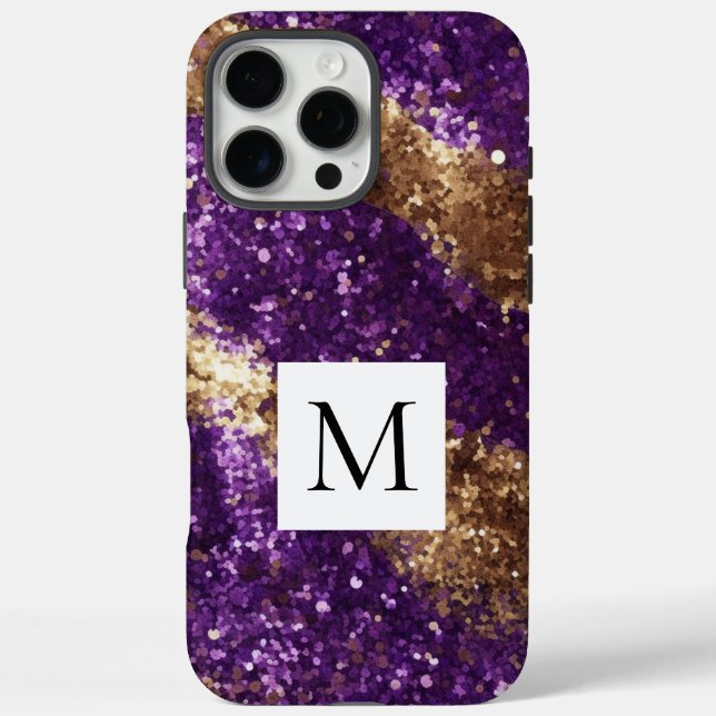 Coques Case-Mate iPhone Monogramme Pailleté Or Violet Pailleté  (Verso)