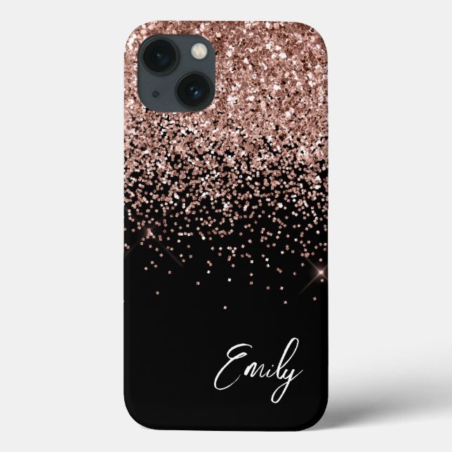 Coques Case-Mate iPhone Monogramme Pailleté Rose Gold et Noir Féminin (Verso)