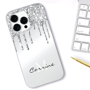 Coque Pour Pour iPhone 14 Pro Max Monogramme Parties scintillant à goutte d'argent P