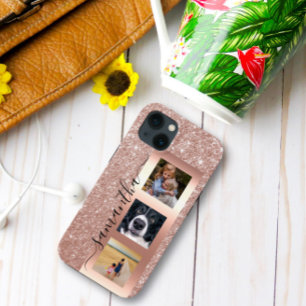 Coque Pour iPhone 14 Monogramme Parties scintillant photo Rose Gold man