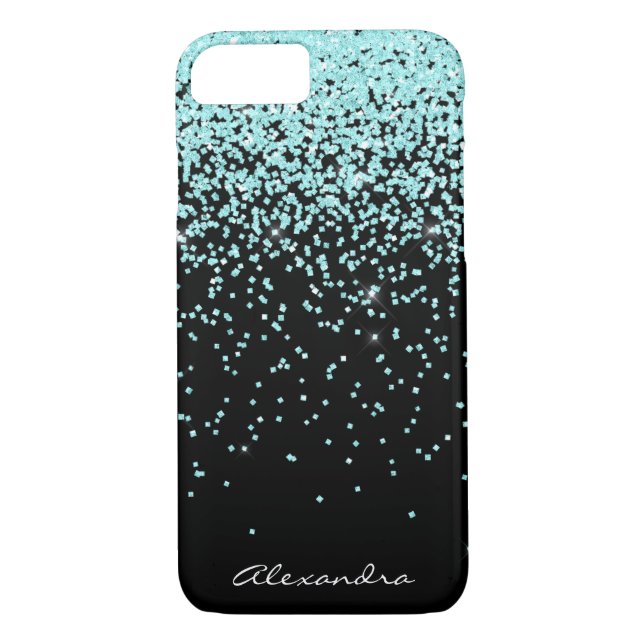 Coques Case-Mate iPhone Monogramme Parties scintillant Turquoise et noire (Dos)