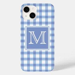 Coque Pour iPhone 14 Monogramme Pastel Blue En vichy Plaid Checker