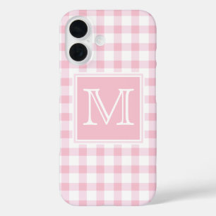 Coque Pour iPhone 16 Monogramme   Pastel Rose Girl En vichy Paid Checke
