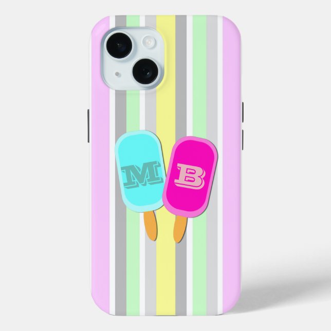Coques Case-Mate iPhone Monogramme Pastel Stripes et Popsicles (Verso)