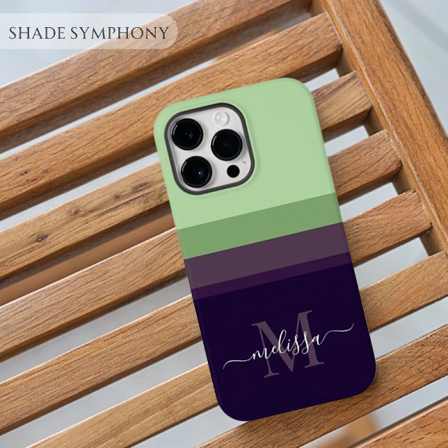 Coques Case-Mate iPhone Monogramme personnalisable avec bloc de couleur Ba (Customizable Monogram with Cute Stripe Color Block Case-Mate iPhone Case)