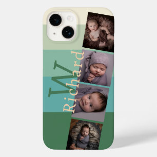 Coque Pour iPhone 14 Monogramme personnalisé 5 Couleur vert avec images