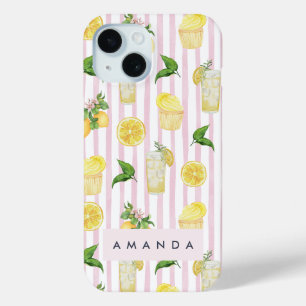 Coque Pour iPhone 15 Monogramme Personnalisé Aquarelle Lemons Lemonade