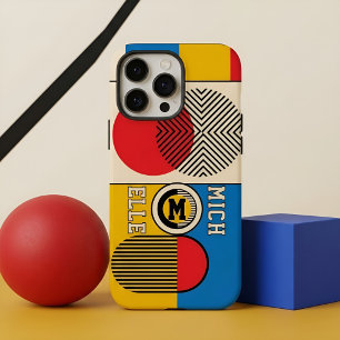 Coques iPhone 16 Pro Max Monogramme personnalisé Bauhaus Rétro Géométrique